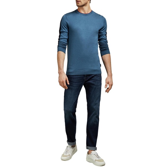 TED BAKER Mid-Blue Noirmon Crew Striped Jumper Wool/Cashmere Blend - Picture 3 of 13